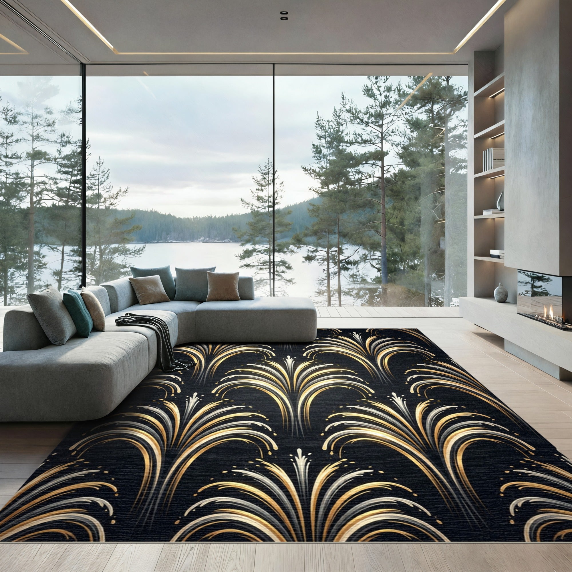 Golden Arched Fireworks Sprays Rug