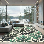 Elegant Mint Green Botanical Leaf Trellis Rug