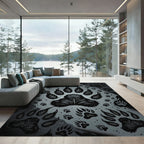 Monochromatic Paw Print Wildlife Collage Rug