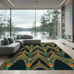 Emerald and Gold Gothic Ornate Arch Rug