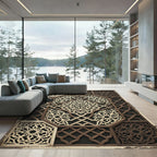Ornate Cream Brown Interlocking Lattice Medallion Rug