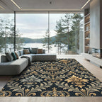 Ornate Gold Royal Crown Damask Rug
