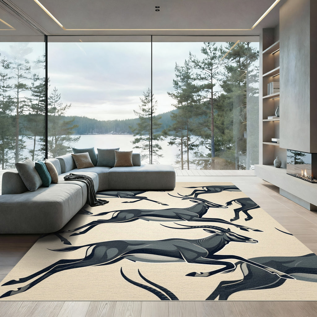 Running Slate Gray Gazelle Herd Rug