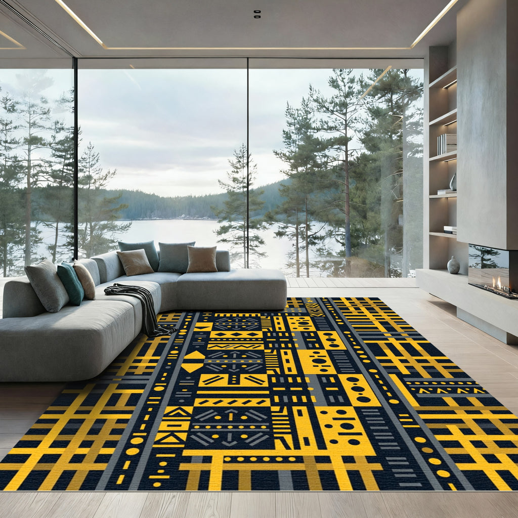 Bold Yellow Geometric Block Rug