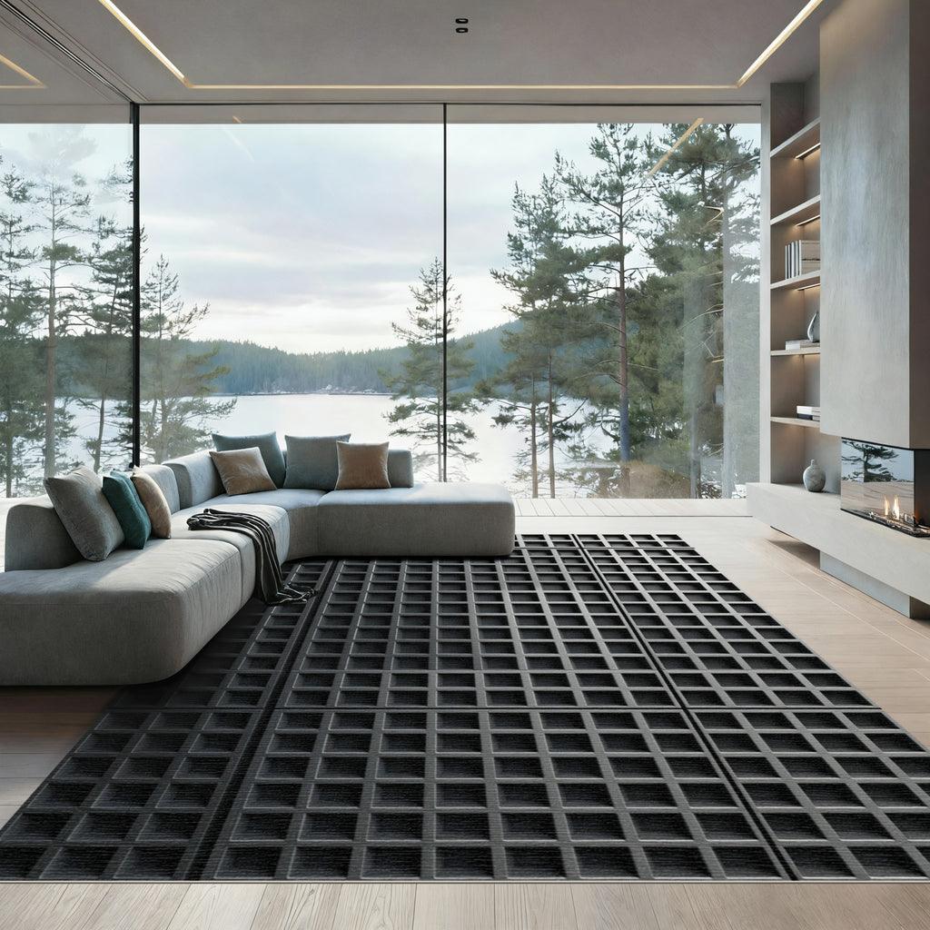 Charcoal Modern Monochromatic Grid Rug