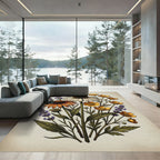 Botanical Coneflower Lavender Meadow Illustration Rug