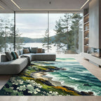 Coastal Cliffside Misty Green Landscape Rug