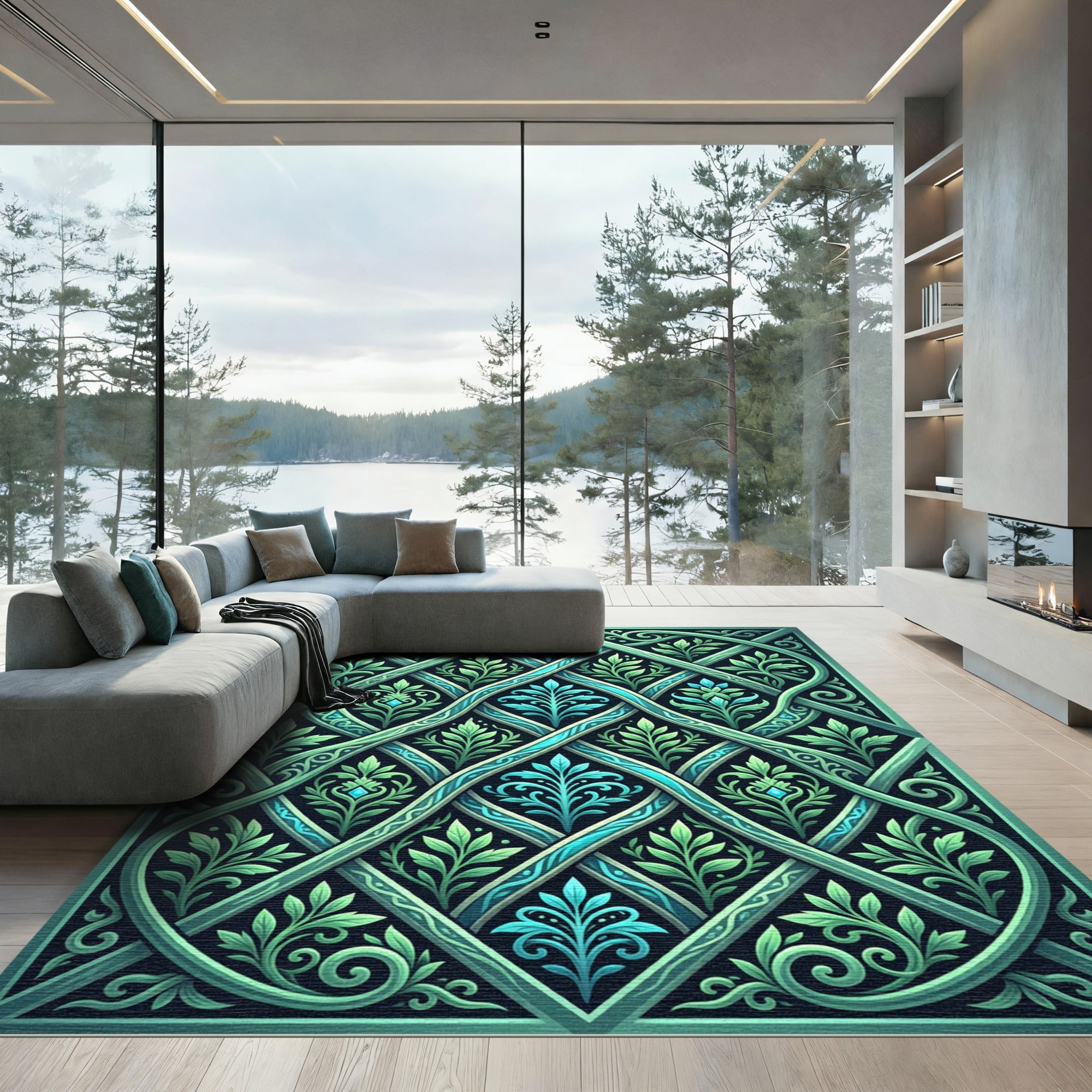 Emerald Jewel Intertwined Leaf Trellis Rug