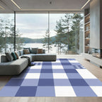 Classic Blue Gingham Checkered Squares Rug