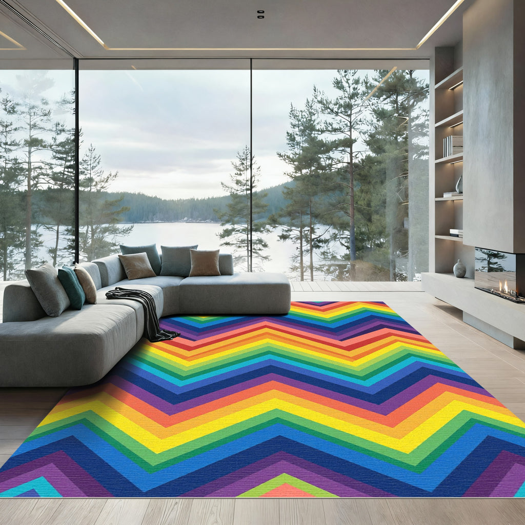 Vibrant Rainbow Zigzag Chevron Striped Rug