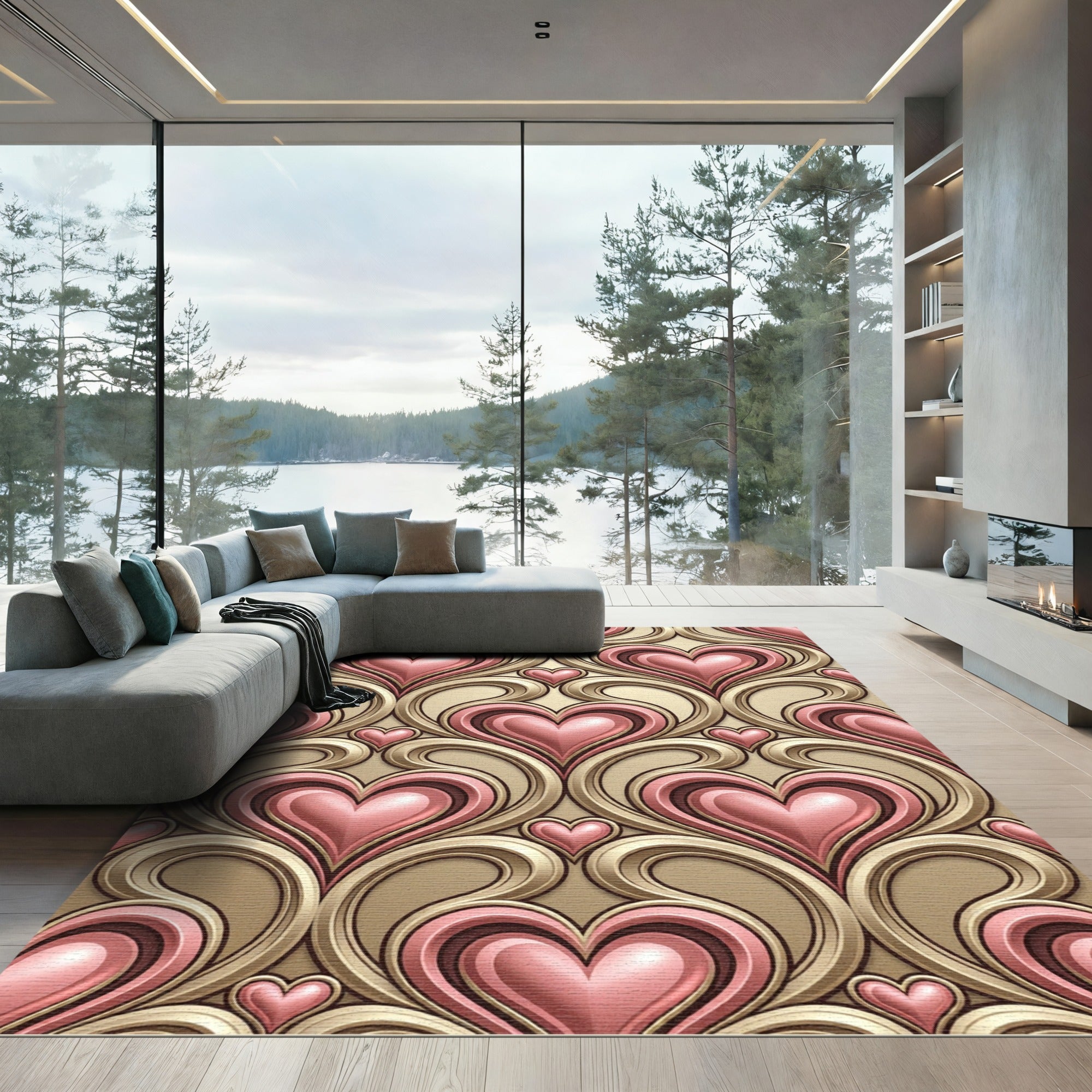 Retro Pink Heart Swirls Rug