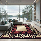Geometric Red Gold Maze Frame Rug