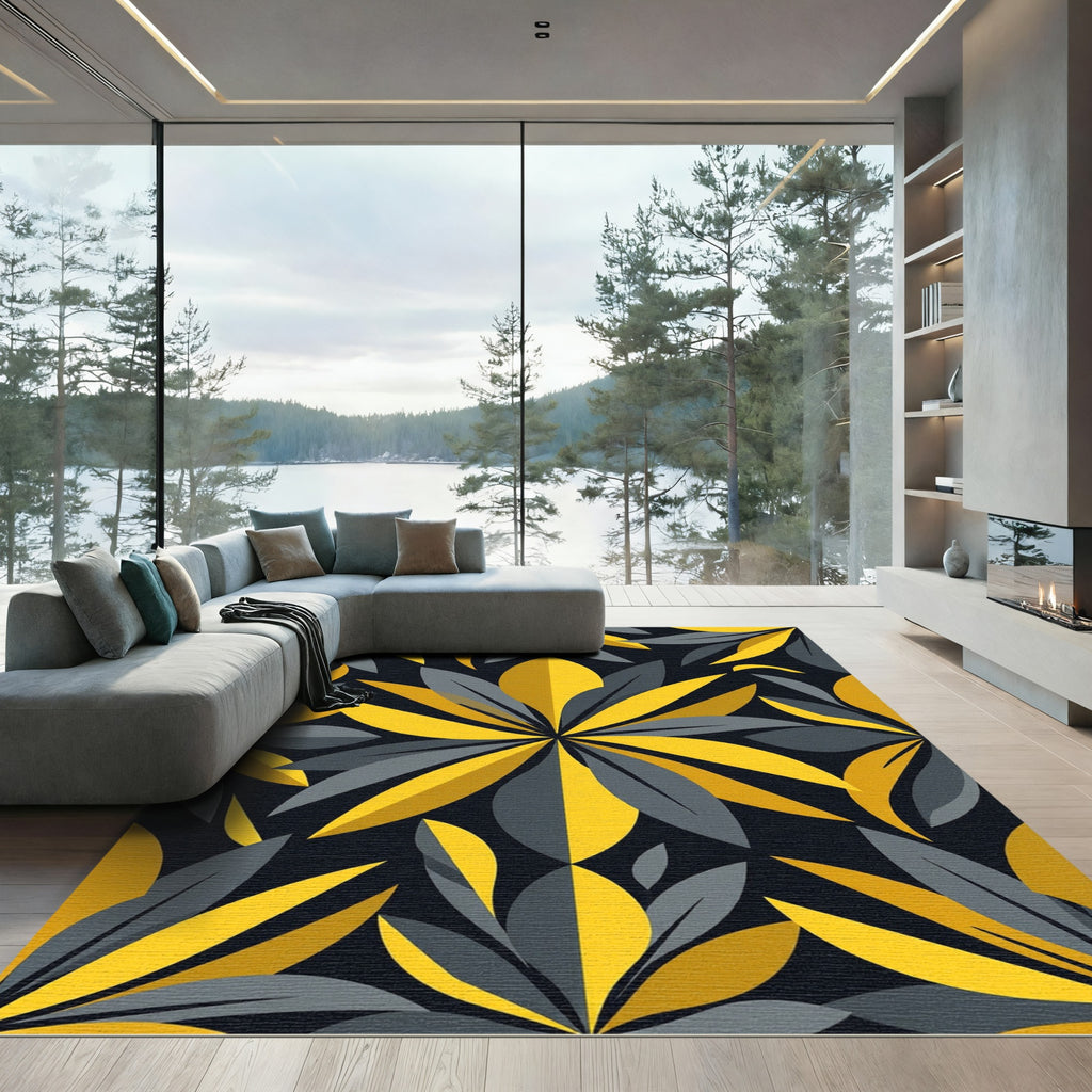Modern Yellow and Gray Botanical Bloom Rug
