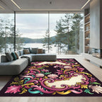 Ornate Pink Seashell Baroque Swirls Rug
