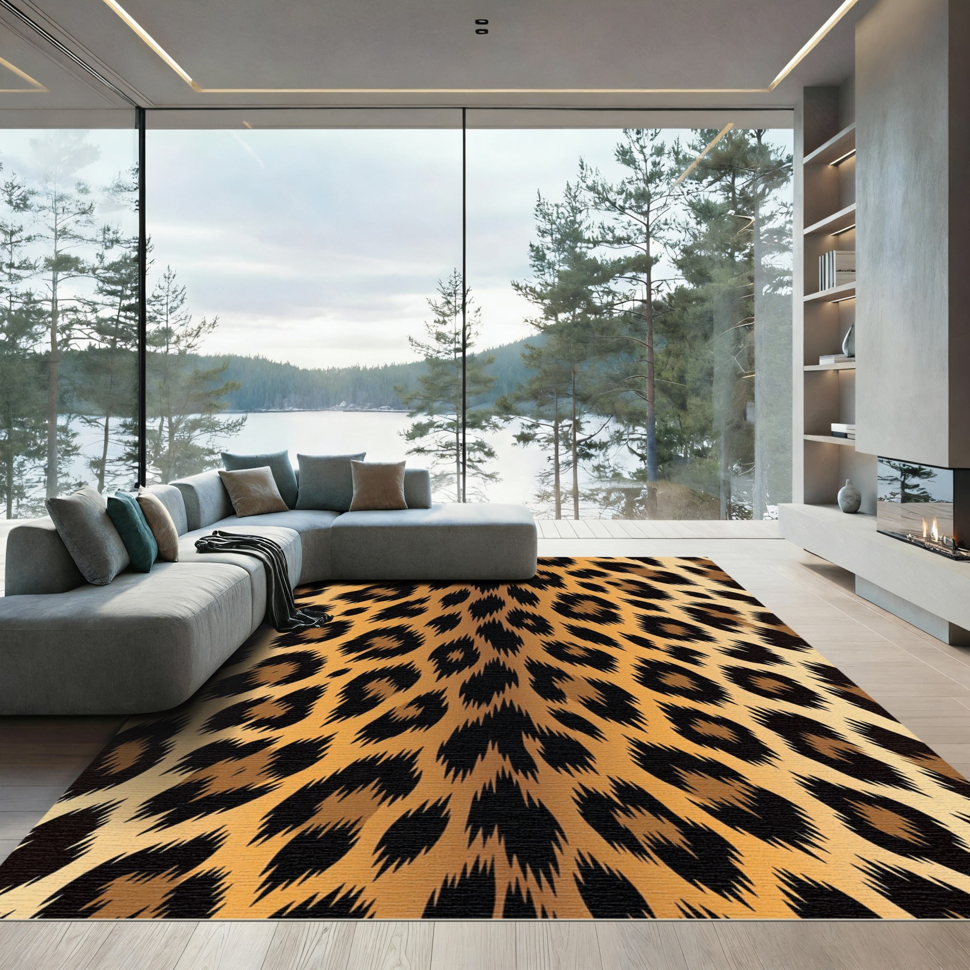 Golden Brown Leopard Spots Texture Rug
