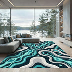 Teal Aqua Swirling Fluid Abstract Rug