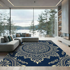 Navy Gold Ornate Medallion Boho Mandala Rug
