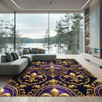 Royal Purple Gold Fleur-de-Lis Medallion Rug