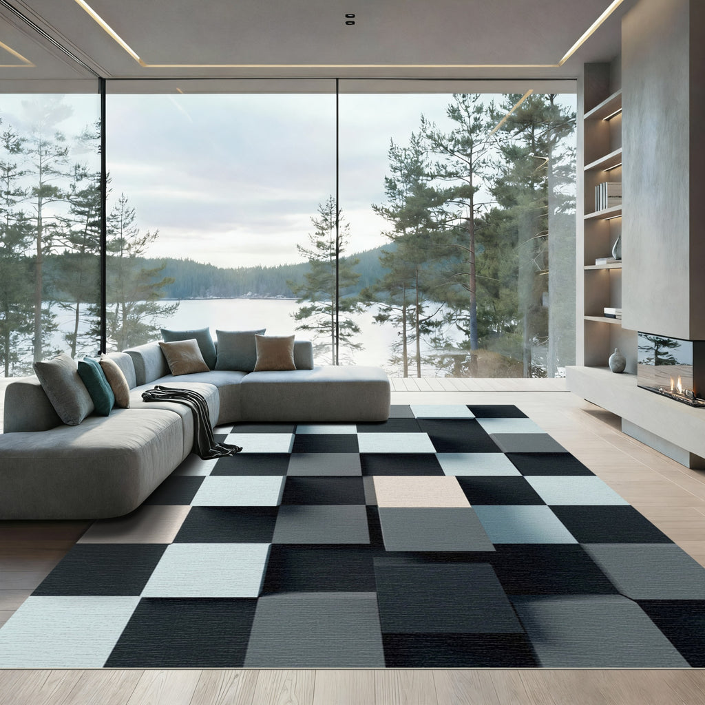 Monochrome 3D Cube Grid Rug