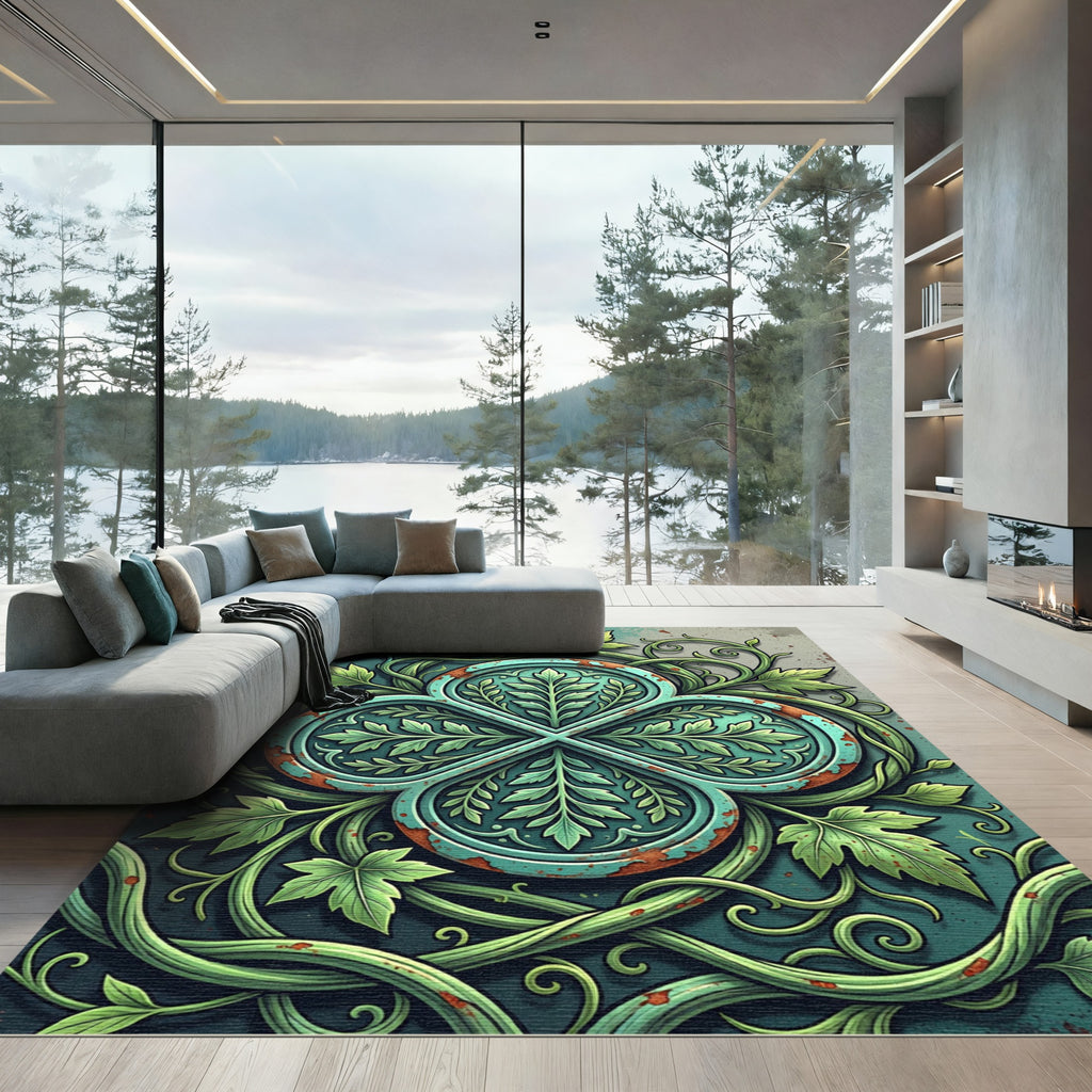Oxidized Copper Clover Botanical Medallion Rug