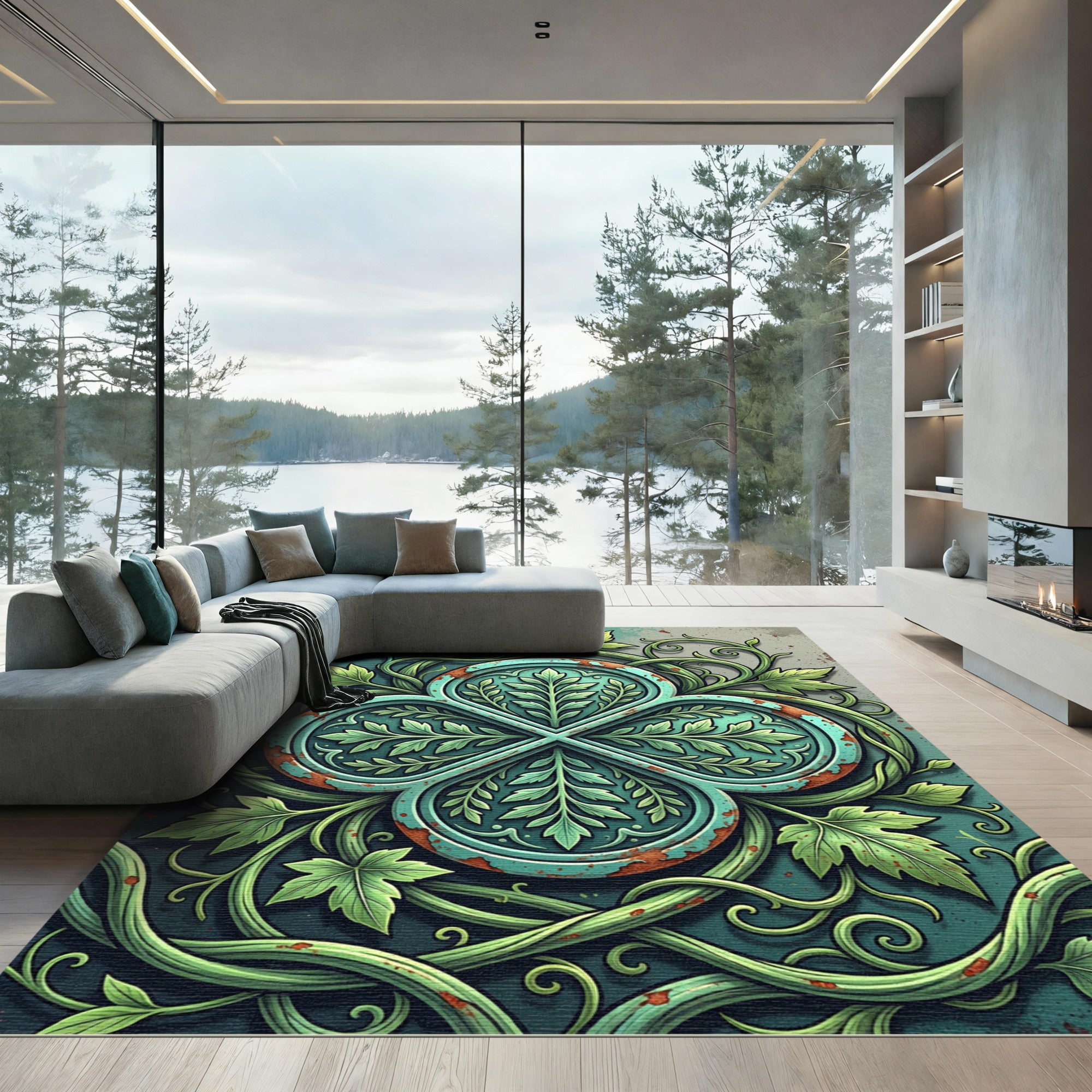Oxidized Copper Clover Botanical Medallion Rug