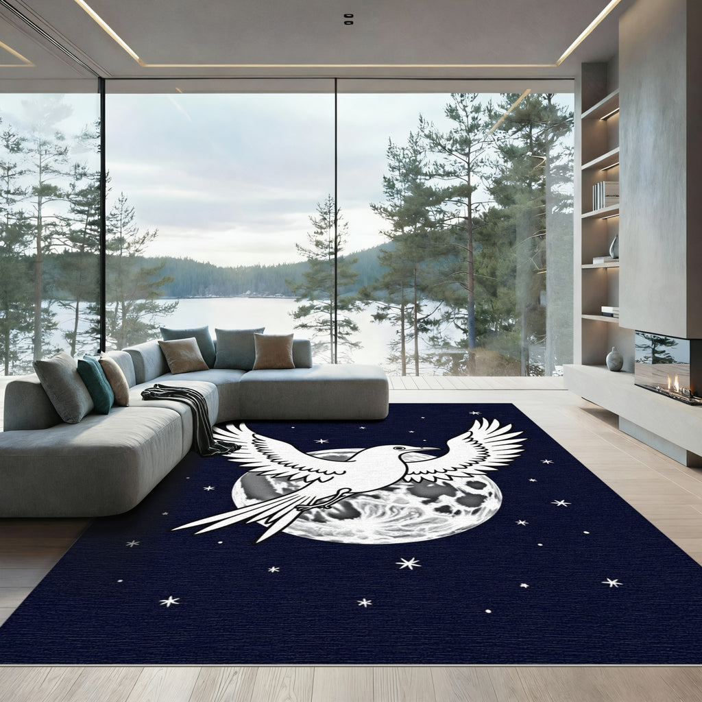 White Bird Moon Night Sky Rug