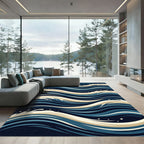 Deep Blue Wavy Ocean Lines Rug