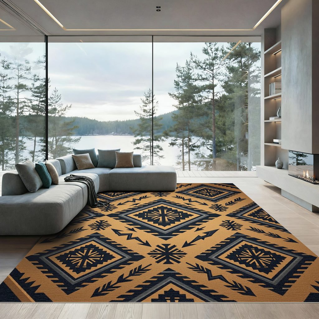 Gold Aztec Geometric Diamond Accent Rug