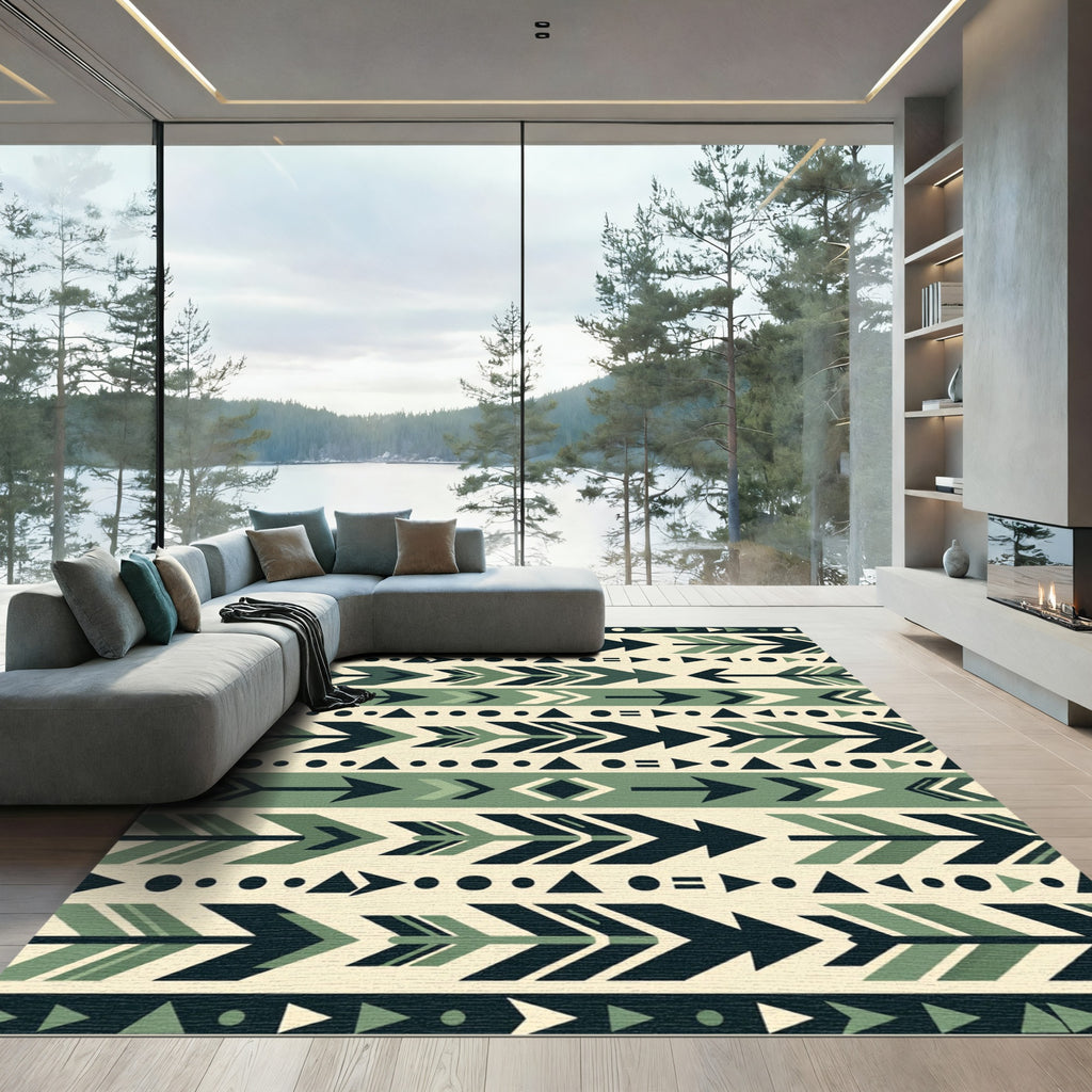 Geometric Sage and Charcoal Arrow Tapestry Rug