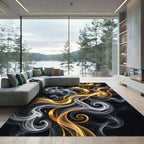 Golden Swirl Abstract Smoke Art Rug