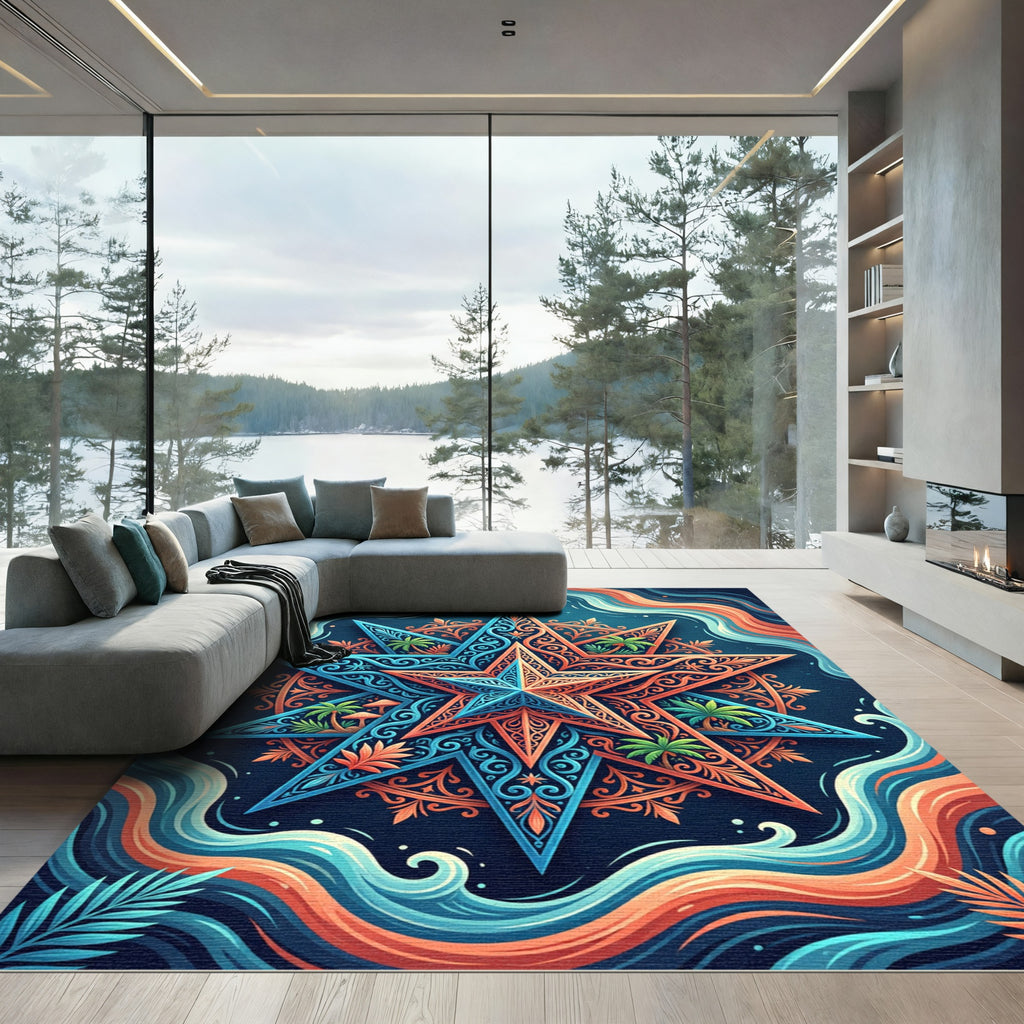 Celestial Star Tropical Wave Art Rug