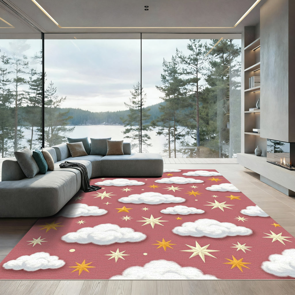 Whimsical Dusty Rose Cloudy Celestial Night Rug
