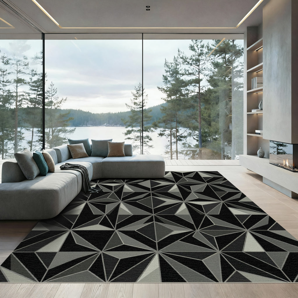 Modern Gray Geometric Starburst Rug