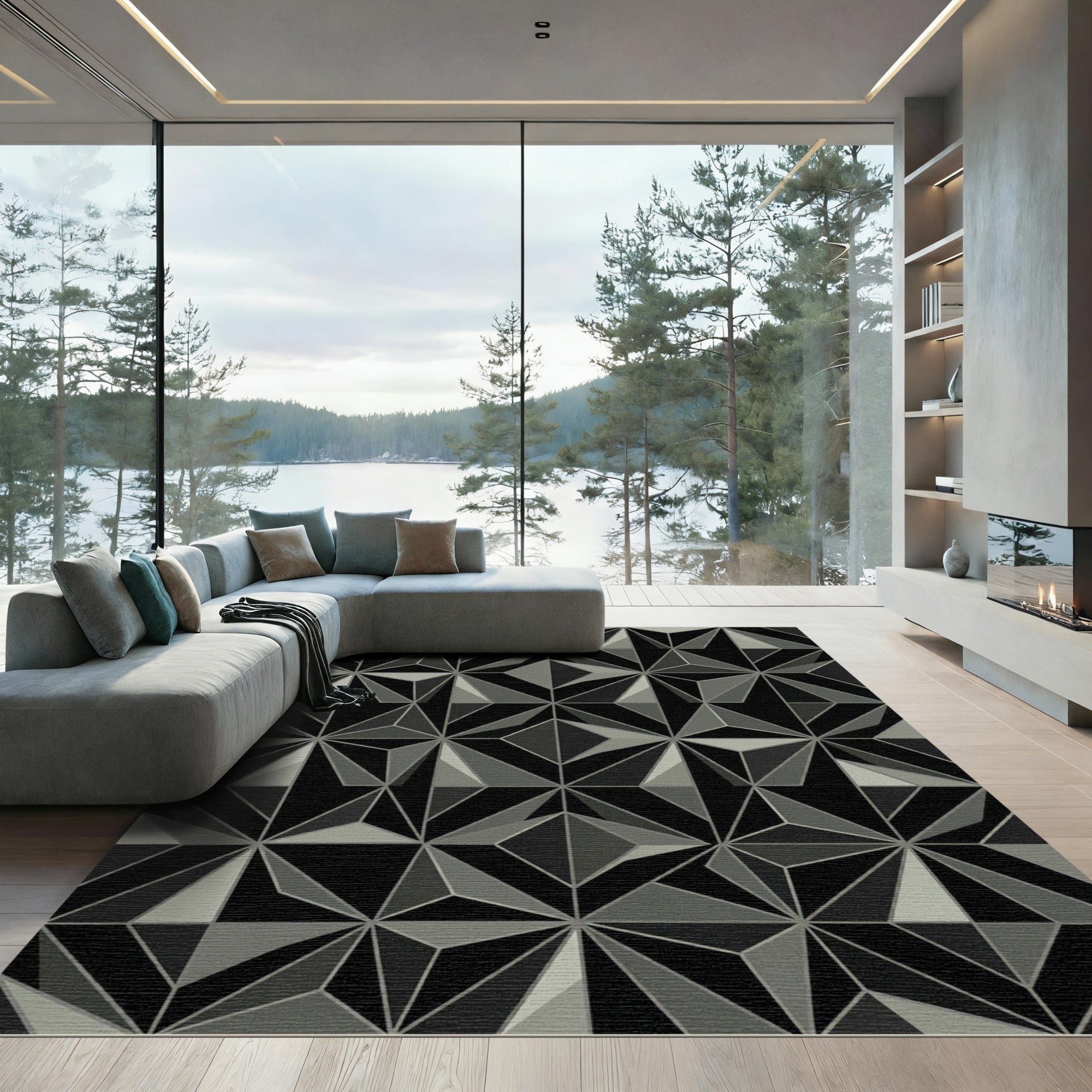 Modern Gray Geometric Starburst Rug