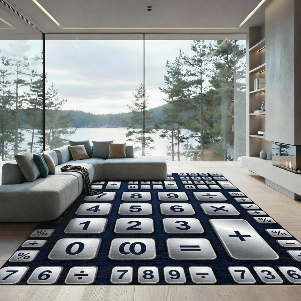 Modern Metallic Calculator Grid Rug
