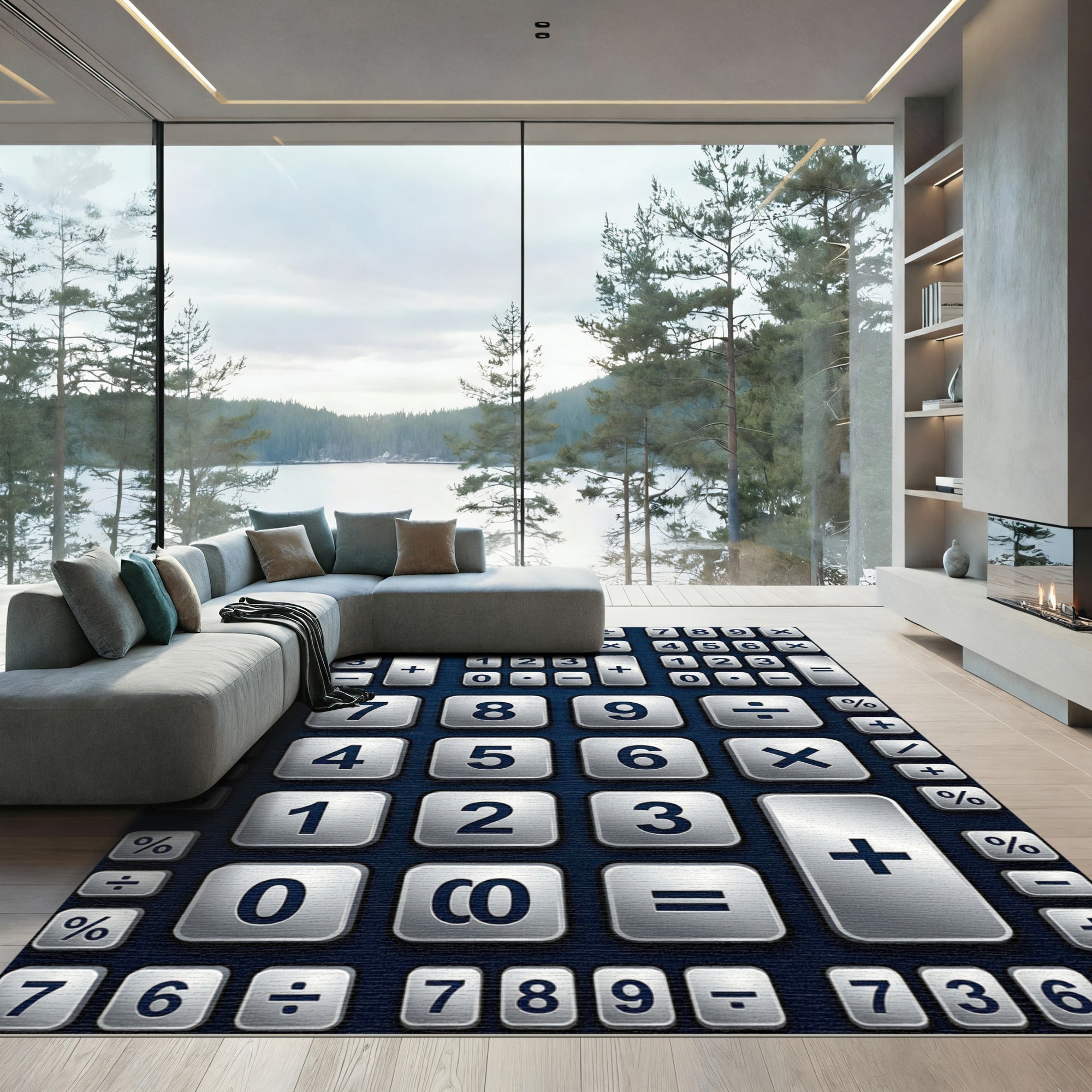 Modern Metallic Calculator Grid Rug