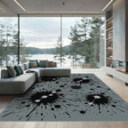 Modern Gray Ink Splatter Abstract Art Rug