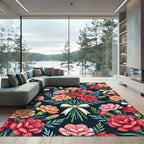 Vintage Carnation Bouquet Dark Floral Rug