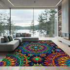 Vibrant Neon Geometric Mandala Art Rug
