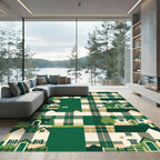 Charming Forest Plaid Cottage Scene Rug