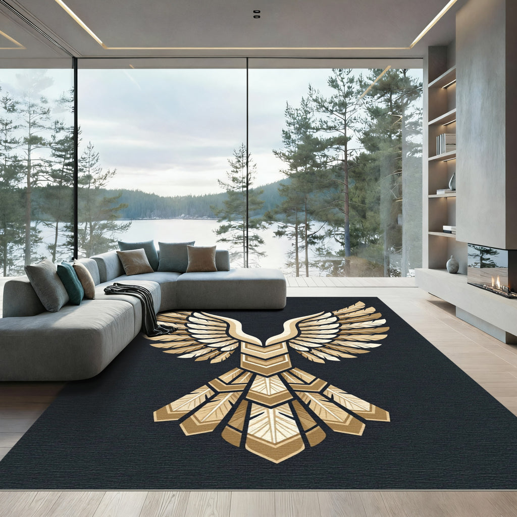 Golden Feathered Eagle Art Deco Rug