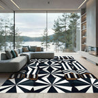Black and White Striped Radial Rug
