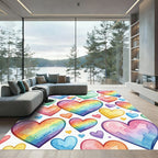 Watercolor Rainbow Heart Collage Rug