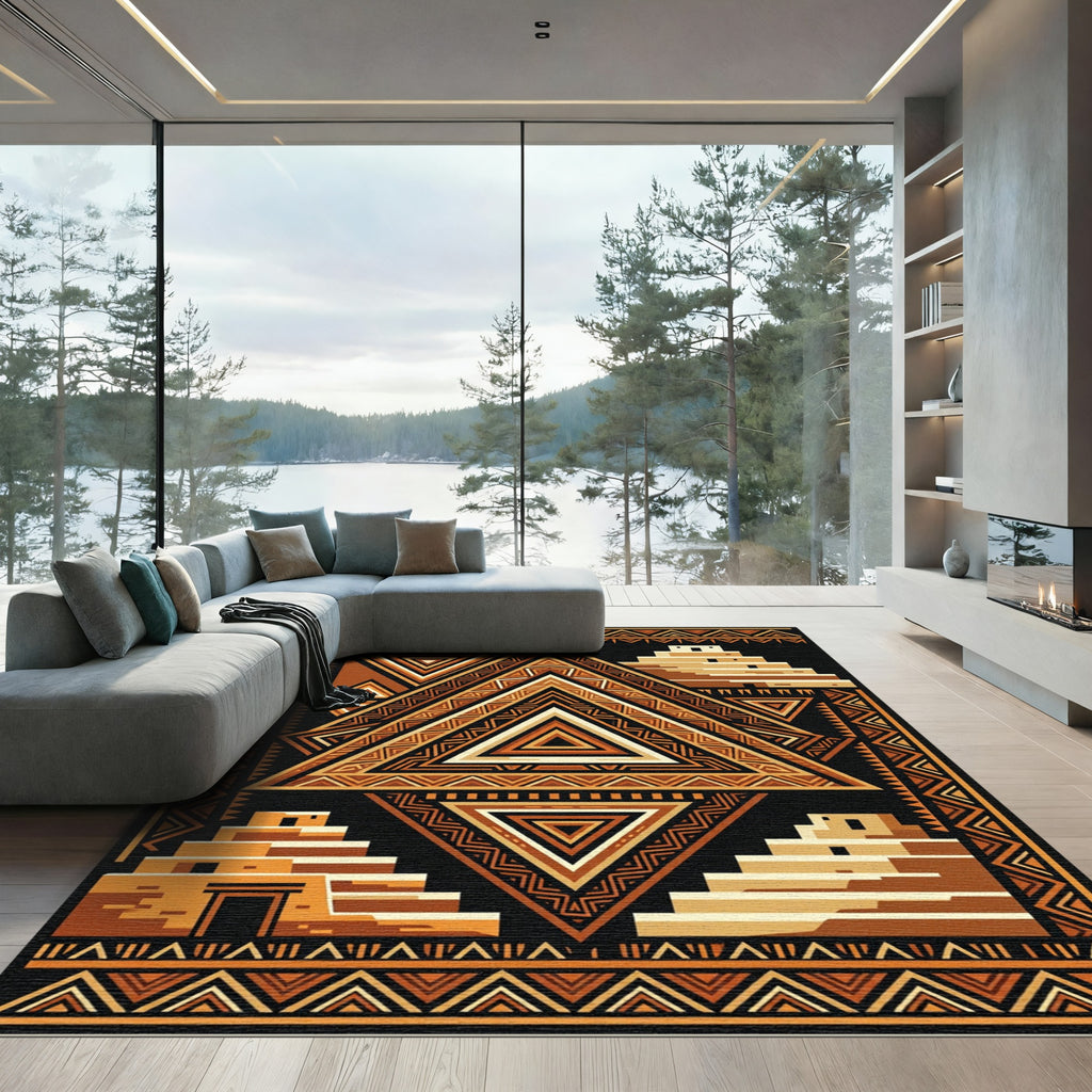 Terracotta Geometric Pyramid Composition Rug