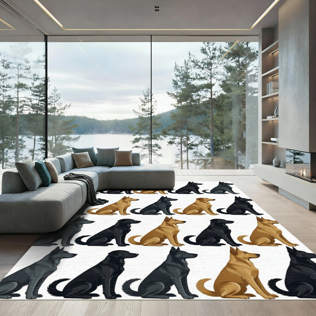 Repeating Golden and Black Sitting Dog Rug