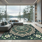 Elegant Sage Floral Lace Medallion Rug