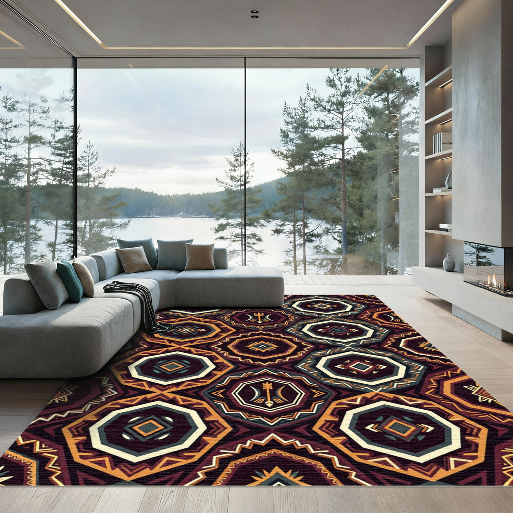 Earthy Geometric Hexagon Arrow Tile Rug
