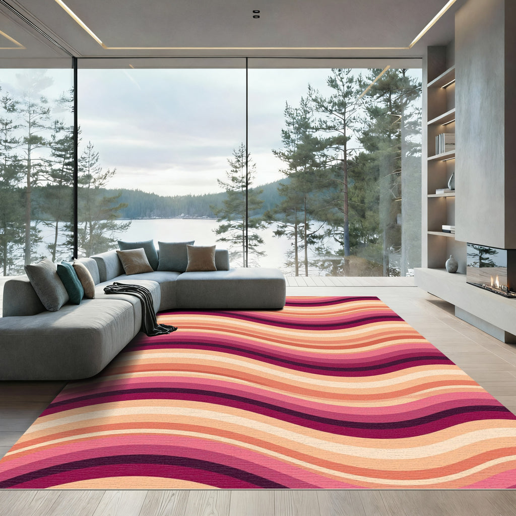 Wavy Berry Coral Stripes Rug