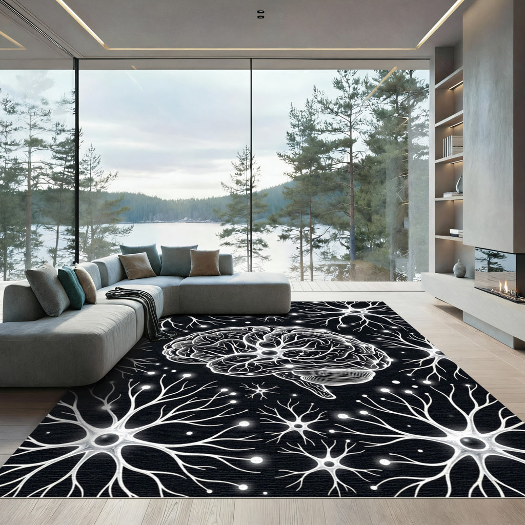 Glow Brain Neurons Black Composition Rug