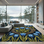 Ornate Blue Tulip Medallion Floral Rug